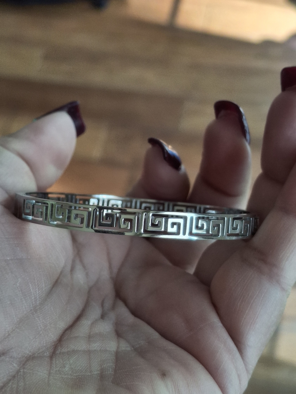 Greek Key Silver Bangle Bracelet